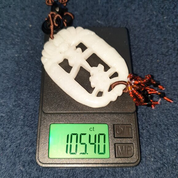 Vintage Hand-Carved Natural White Jade Ping An Pendant Necklace with Black Beads - Picture 11 of 13